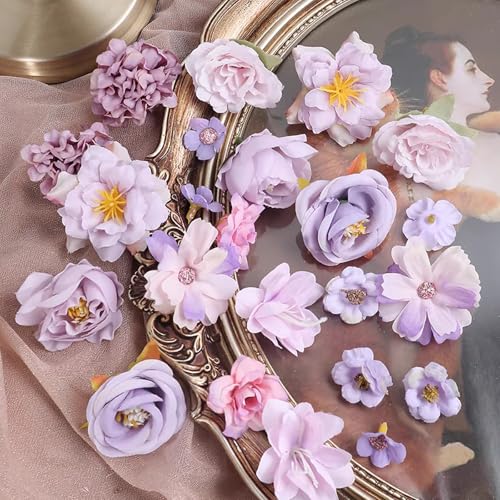 HNLMZ Fleurs Artificielles,24 Pièces Têtes de Fleurs Artificielles,Petite Fleur Artificielle Decoration,Ensemble de Fausses Fleurs pour Mariages, Fêtes, Décorations...