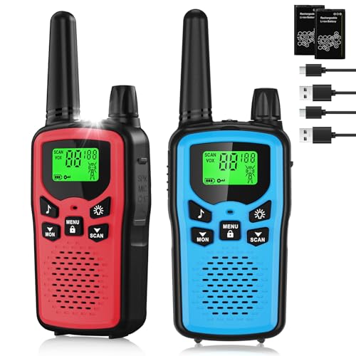 Rechargeable Walkie Talkies Long Range for Adults, Walky Talky VOX with 22 FRS Channels, 99 Privacy Codes Two Way Radio,1200mAh Li-ion Battery, for Camping Hiking Emergency (2 Pack Colorful)