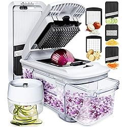 Oxo Picador De Verduras fullstar Cortador de Verdura Mandolina de Cocina Profesional de Plástico y Acero inoxidable - Rallador y Picadora Manual para Verduras Patatas Cebolla (Todo-en-1 - Blanco)