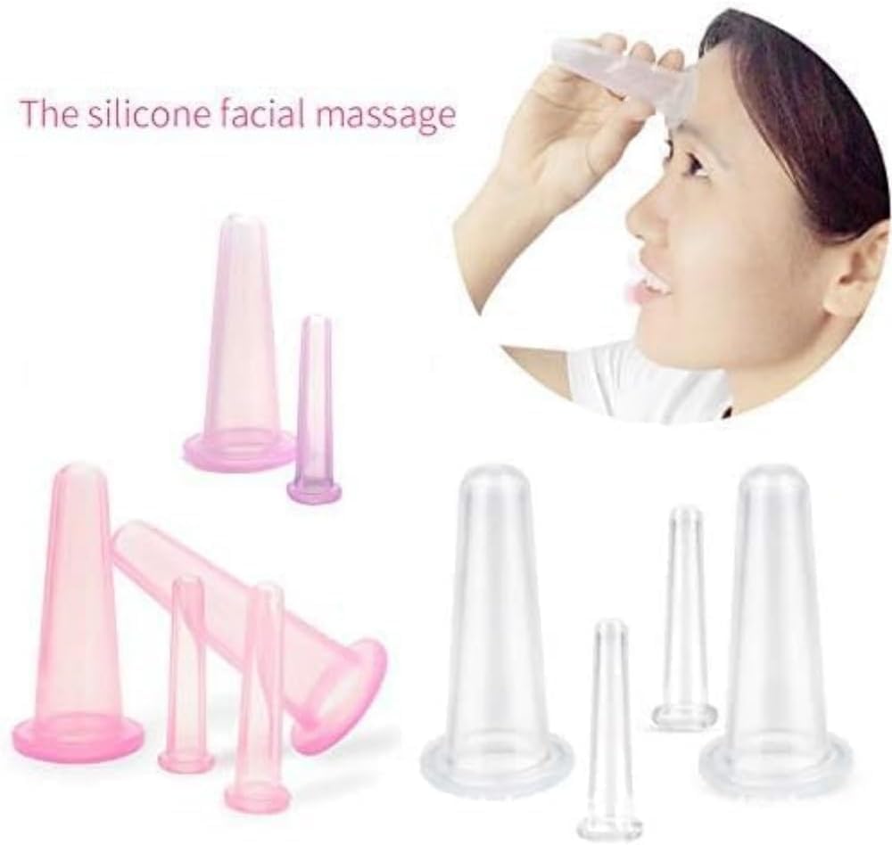 4Pcs Pink Mini Massage Cupping Set Silicone Facial Cups Face Massager Helper Skin Care Massage Tools Neck Back Eyes Massaging Cup Safe to Use, Don’t Worry About Burns