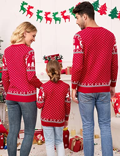 Image of MISSKY Family Christmas Sweater Crew Neck Reindeer Snowflakes Knitted Pullover for Women /Men /Kids