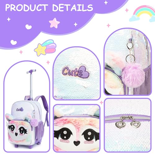 Meetbelify Rolling Backpack for Girls Backpacks with Wheels for Elementary School Students Kids 3 in 1 Travel Luggage Suitcase with Lunch Box Pencil Case for Girls Age 8-10 Cute Panda3
