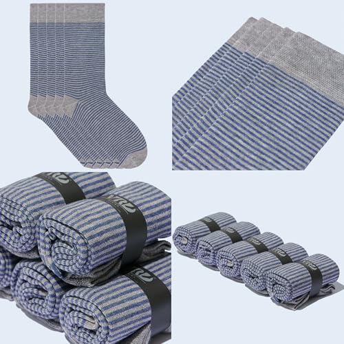 VRD Bamboo Mens Dress Socks for Men, 5 Pack, Striped Design Crew Length Mid-Calf Socks, Mens Shoe Size 8-132