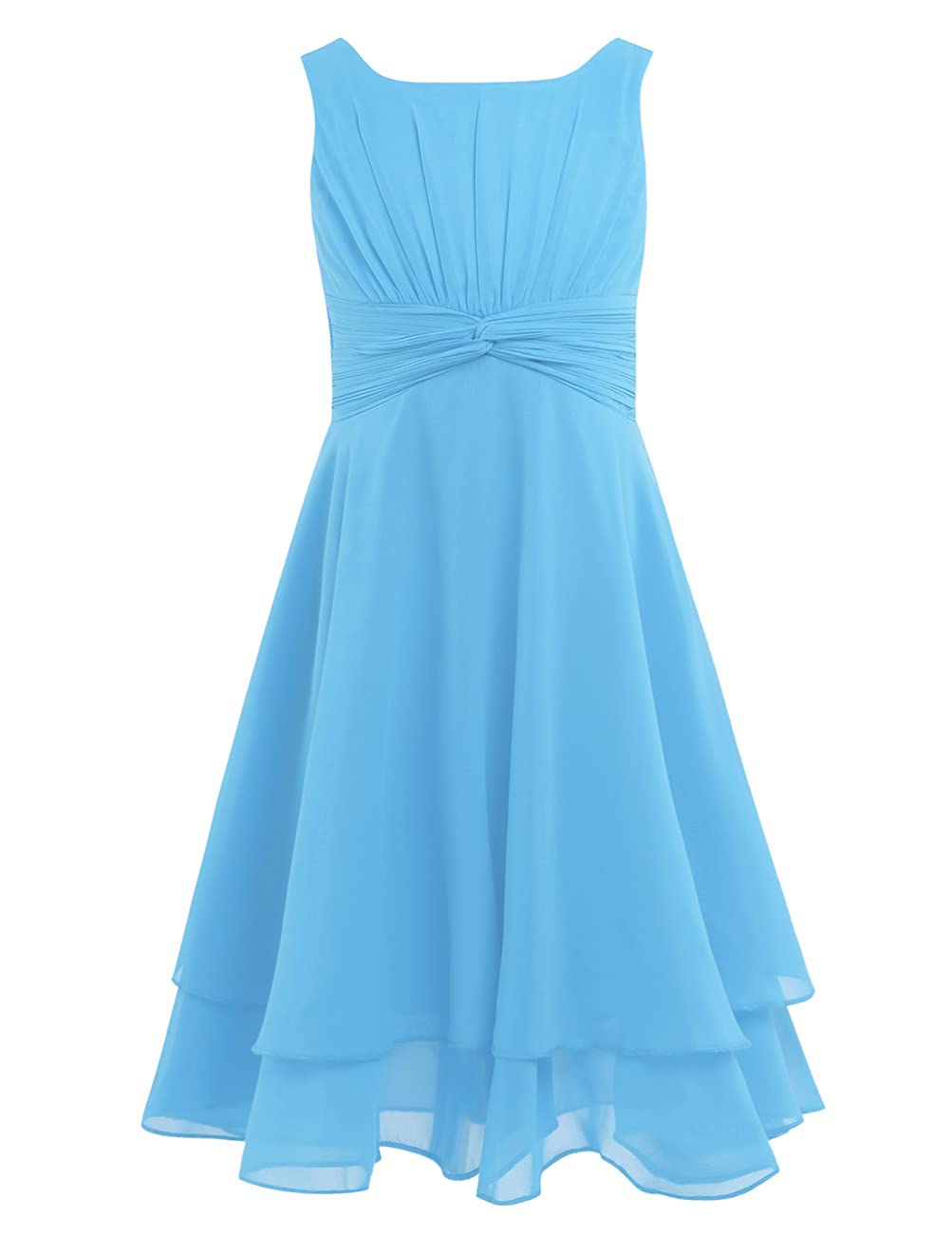 Chictry Girls Sky Blue Kids ' Knotted Waist Chiffon Tiered Flower Dress Wedding Bridesmaid Prom Party Gowns 5-6 Years