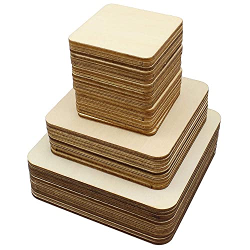 Meetory 42 Cuadrados De Madera En Blanco Sin Terminar, 3 Tamaños, Cuadrados De Madera, Recortes Para Proyectos De Manualidades, Arte De Pirografía, Grabado Láser, Pintura (10 Cm, 8 Cm) Cover