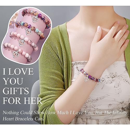 𝗚𝗶𝗳𝘁𝘀 𝗳𝗼𝗿 𝗪𝗼𝗺𝗲𝗻 𝗜𝗻𝗳𝗶𝗻𝗶𝘁𝘆 𝗟𝗼𝘃𝗲 𝗛𝗲𝗮𝗿𝘁 𝗕𝗿𝗮𝗰𝗲𝗹𝗲𝘁 Christmas Birthday Gifts for Sister Daughter Granddaughter Grandma, Natural Colorful Imperial Jasper Bracelet for Mom Wife Nana Aunt3