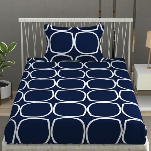 Image of Vram Premium Heavy Cotton Flat Bedsheets with 1 King Size Pillow Covers || Single Bed 350 TC || 60 x 90 Inch Single Size Flat || :- Blue Round