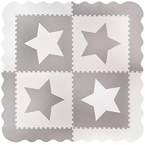 4 Large Grey Interlocking Foam Baby Play Mat Star Tiles - Play Mats with Edges. Each Tile 57 x 57cms. Total 1.44m2 Cover