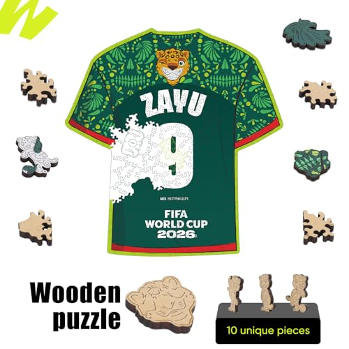 Image of Official FIFA World Cup 2026 ZAYU T-Shirt Puzzles for Adults, 200 Pieces Football Merchandise Wooden Puzzles, Unique Soccer Gifts for Fans, Collectors Puzzle Sports Souvenirs | Wooden Jigsaw Puzzle