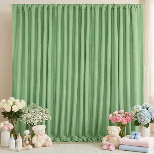 Image of Sage Green Backdrop Curtains 20x10ft: Outdoor Polyester Photo Backdrop Drapes - 4 Panels 5x10ft for Rustic Birthday Party Background Decoration