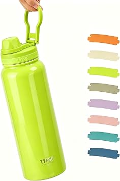 TYESO Insulated Stainless Steel Water Bottle With Spout Lid and Handle for Sports, Travel, and School,Insulated Water Bottle Keep Cold 24H, Leak-Proof YRLLOW, 40 OZ