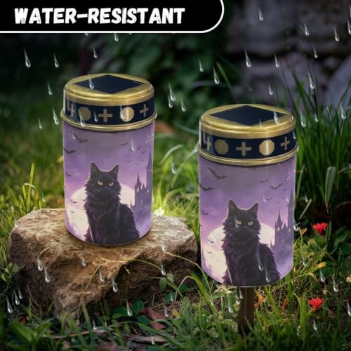 Image of Black Cat Cemetery Solar Lights Flameless Candle | Solar Lights for Cemetery Grave Decorations Water Resistant LED Flameless Candle for Grave Memorial Gift Decor