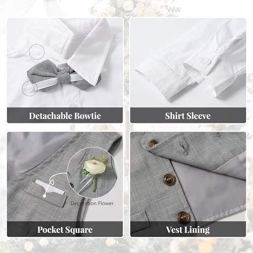 Image of Volunboy Baby Boys Formal Wedding Ring Bearer Outfits Toddler Gentleman Bowtie Vest Guest Suits Dress Shirt Pants Set