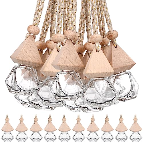 Image of Demissle 50 Pcs Hanging Car Air Freshener Car Diffuser Bottles Empty Glass Perfume Diffuser Bottles Pendant Bulk for Essential Oils Fragrance Aromatherapy Bottle Ornament(Diamond and Triangle)