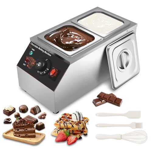 MOOTACO Schokolade Schmelztiegel Temperiergerät Schokolade Temperiermaschine mit 2 Töpfen Kommerzielle Elektrische Schokolade Schmelzgerät Edelstahl 2x1/6 GN Behälter Schokolade Schmelzmaschine Topf