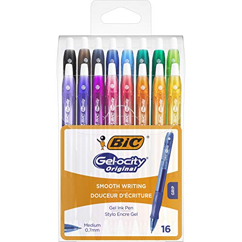 Stylos Gel BIC anti-fatigue des doigts pointe moyenne 16 couleurs assorties