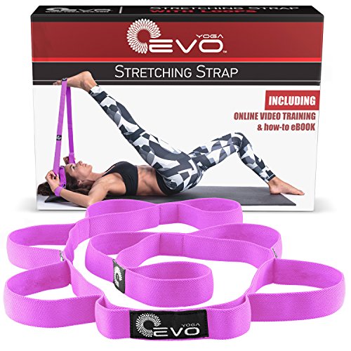 Yoga EVO Strap for Stretching with 10 Loops | Elastic or Non-Elastic | Soft Fabric | Strong Resistance | Comes with Exercise Ebook and Online Video Tutorials