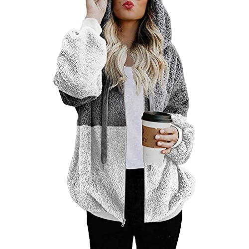 Jaqueta feminina de pelúcia para outono e inverno, com capuz, manga comprida, com zíper, grande, cas