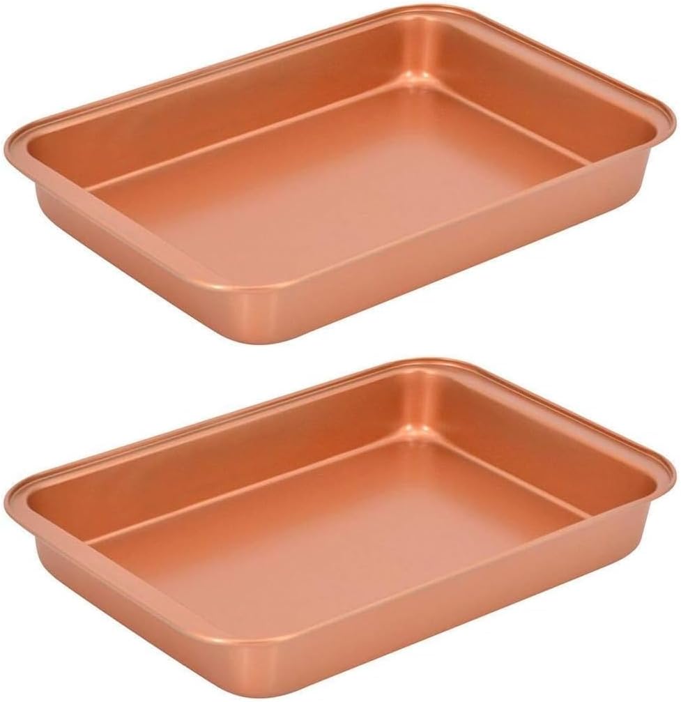Set of 2 Nonstick Copper Baking Pan Ceramic Coated, Dishwasher and Oven Safe