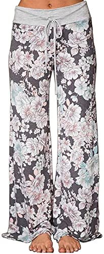 Ccko Women's Comfy Pajamas Pants Casual Drawstring Strech Floral Print Lounge Pant Wide Leg Elastic Palazzo Bottom Pants #TOP21