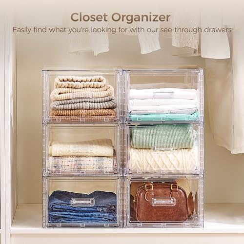 Vtopmart-4-Pack-Clear-Stackable-Closet-Storage-Drawers-15QT-Medium-Easily-Assemble-Closet-OrganizersPlastic-Storage-Bins-for-BathroomCabinetKitchen-PantryUnder-Sink-Organization