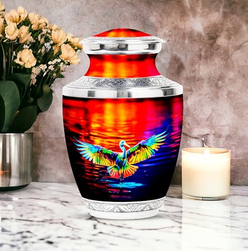 Image of Egret Urn Ashes Personalized - Burial Urn for Mom & Dad - Unique Cremation Urns for Women - Large Funeral Urn - Customized Urns for Human Ashes Adult Male - 10 Inch Large with Velvet Bag