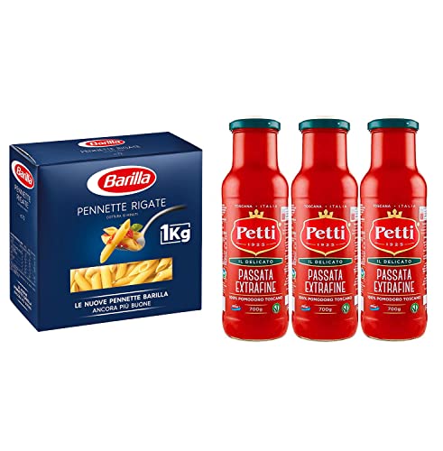Offerta - Petti Il Delicato Passata Di Pomodoro Extrafine, 3 Bottiglie Da 700G - Barilla - Pasta Pennette Rigate Da 1 Kg