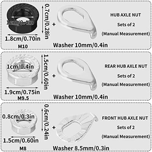 Yolev 6PCS Bike Wheel Axle Nut and 4PCS Safety Washer Kit Bicycle Hub Flanged Axle Nut Steel Flange Nuts Wheel for Front and Rear Bike Wheel Mountain Road