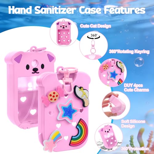 Image of Mity rain Hand Sanitizer Spray Case Compatible With Touchland, Cute Silicone Hand Sanitizer Holder Keychain with 4 Charms, Portable Refillable Sanitizer Accessory, Gift for Women And Teens