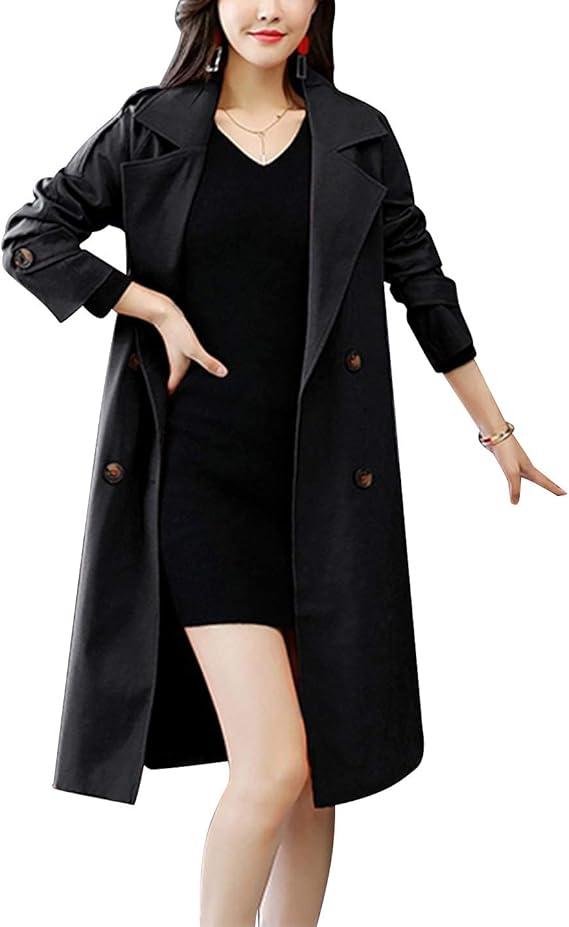 Women's Loose Spring Fall Lapel Mid Length Belted Trench
