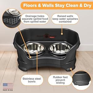 Neater feeder deluxe mess proof dog bowls elevated for small breedmade in usano spill raised dog food bowl standstainless steel food and water bowl set pet feeding station black  urban country home decor