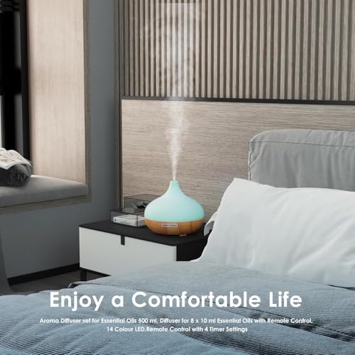 Aroma Diffuser Set for Essential Oils 500 ml Remote Control, 14 LED Colours & 4 Timer Settings - Ideal for Relaxation, Wellness & Aromatherapy - Image 4