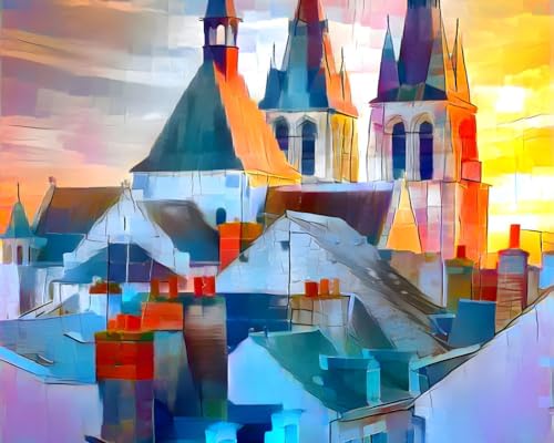 Toile murale impressionniste Meechi haut de gamme 50x70 cm motif bâtiment coloré