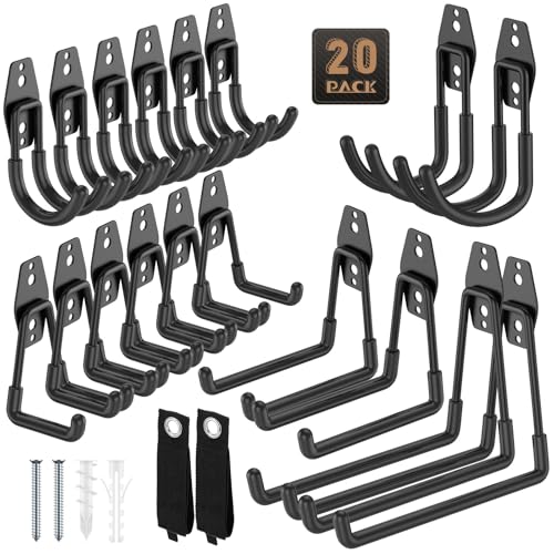 Heavy Duty Garage Hooks for Storage & Hanging Items, 20-Pack | for Hanging Bikes, Hoses, Ladders, Ropes, Garden Tools; for Garage, Warehouse, Yard, Shed