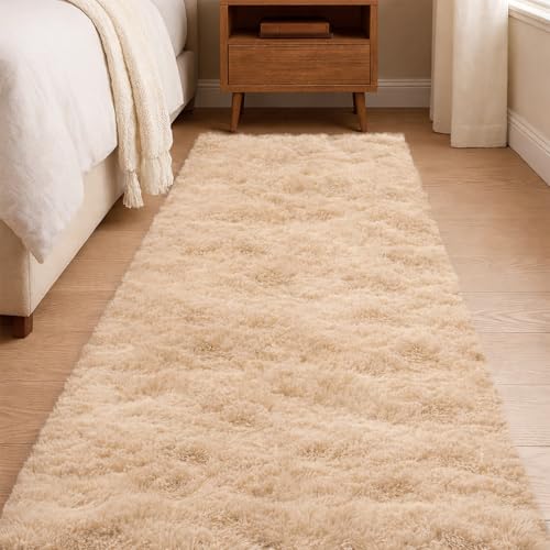 JOYARR Alfombra de pasillo para sala de estar, color beige, esponjosa, lavable, suave, antideslizante, decoración moderna para dormitorio, pasillo, entrada, al lado, 60 x 180 cm