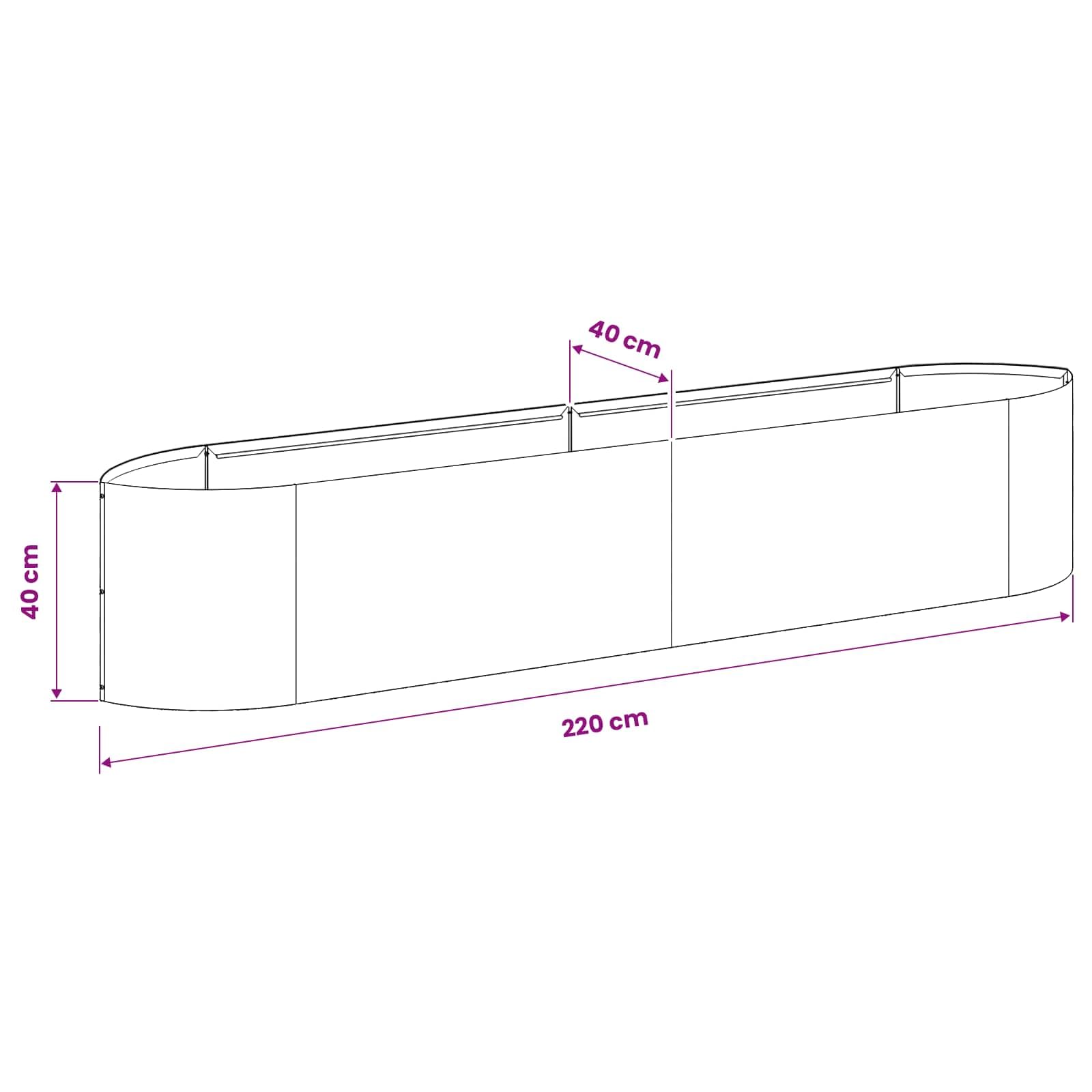 Jardin surélevé en Acier patiné 220 x 40 x 40 cm, revêtement en Poudre, sans Fond, bac Plante pour Exterieur, Jardin, terrasse et Balcon, Culture Drainage Reserve Eau, Usage Polyvalent