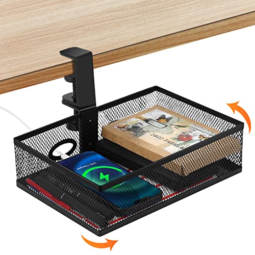 Under Desk Drawer, BicycleStore Mesh 360° Clamp-on Swivel Desk Organizer Metal Storage Hidden Desk...