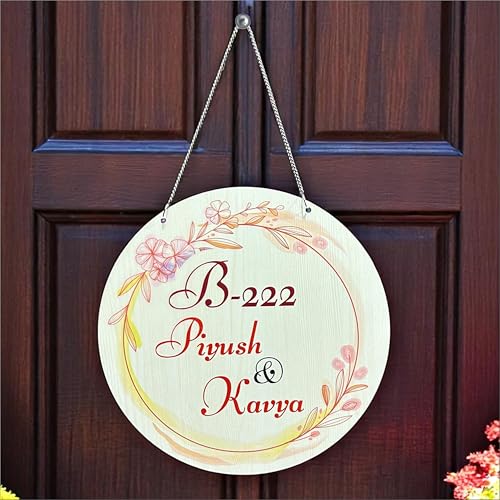 Image of P Arts Personalized Door Name Plate for Home Entrance Round Shaped 10x10 Inch Name plate for home entrance, Door name plates MDF Wood, Black & White (Colorfull-02)