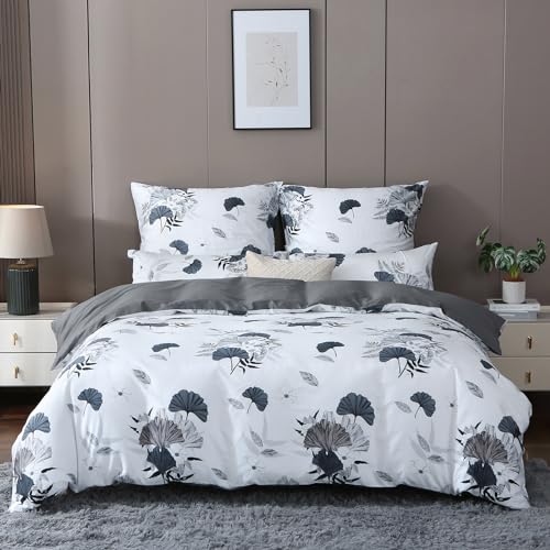 MILDLY Bettwäsche 135x200 Baumwolle Satin, 100% Langstapelige Baumwolle Pflanzenmuster Kühlende Bettwäsche-Sets, ÖkoTex Zertifiziert & für Allergiker Geeignet, Lloyd