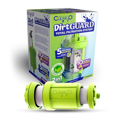 CLEAR2O DirtGUARD CTFS8000 Total Filtration System 2-Stage Inline Water Filter for RVs, Boats, Garden Hoses & Farms Sediment Pre-Filter + Solid Carbon Block for Cleaner, Safer Water CTFS8000