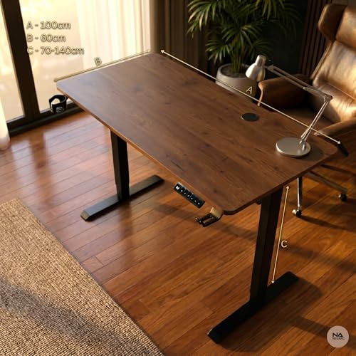 Image of Velocity Electric Height Adjustable Desk for Office Work | 80 Kg Weight Capacity | 5 Year Warranty | Sit-Stand Ergonomic Table | 3 Memory Preset (Rust, Table top - 100cm)