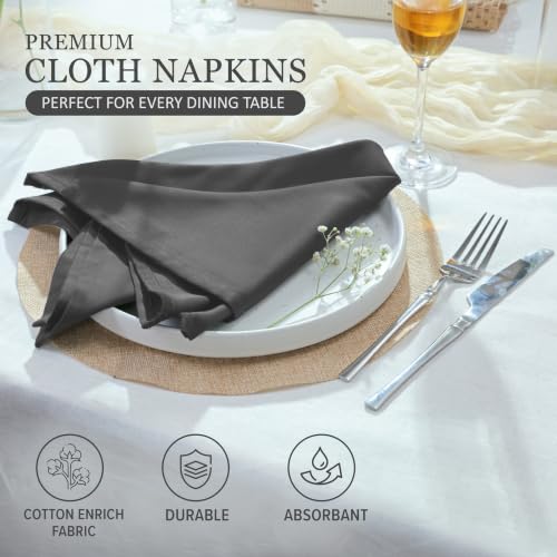 Image of Ruvanti Cloth Napkins Set of 6, Cotton Enrich 18 inchx18 inch - Charcoal Grey