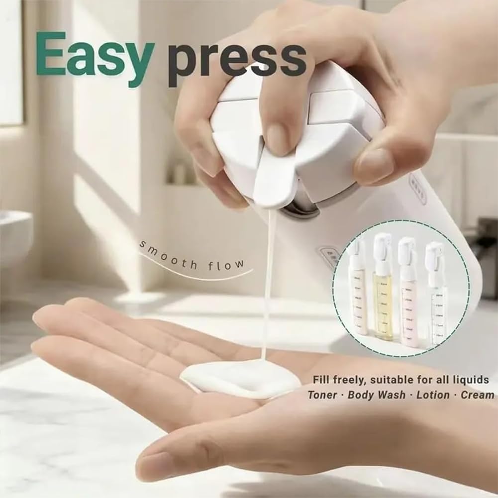 Dispenser da viaggio 4 in 1, con scala ed etichetta, dispenser portatile a prova di perdite, ricaricabile, per shampoo, articoli da toeletta per voli, borsa da palestra, weekend fuori casa, 2 pezzi