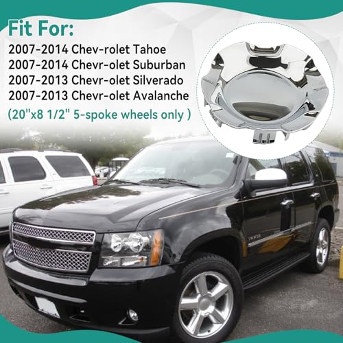 4 Pack Wheel Hub Center Caps for Chevrolet Silverado Avalanche Suburban Tahoe 2007-2014,Fits 20" 5-Spoke Wheels Only,Replaces #9596007 9595152,Polished Plastic with Chrome Finish by dcvbny - Image 3