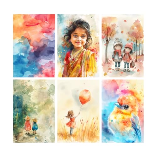 Image of SiddArtify Watercolor Abstract - Children Art Print Set - Sticker - 12x18 Inch - Pack of 6 Wall Room Decoration art Poster Prints