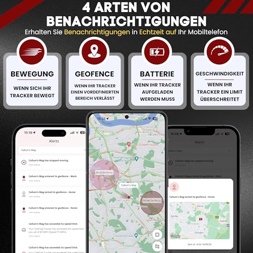 SafeTag Mag 4G – Wiederaufladbarer Magnetischer 4G LTE GPS-Tracker, Auto, Van, Motorrad, Wohnwagen usw. 34–195 Länder, 90 Tage Standby, Echtzeit-Tracking und Benachrichtigungen, 7 Tage kostenlose