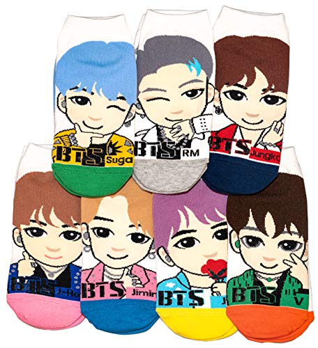 Womens kpop bts txt cartoon charcter socks (white-bts-2019ver)