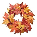 Artificial DIY Fall Wreath for Front Door - 18" Maple Leaf Autumn Wreath, Thanksgiving Decor for Indoor Outdoor Window Wall Door