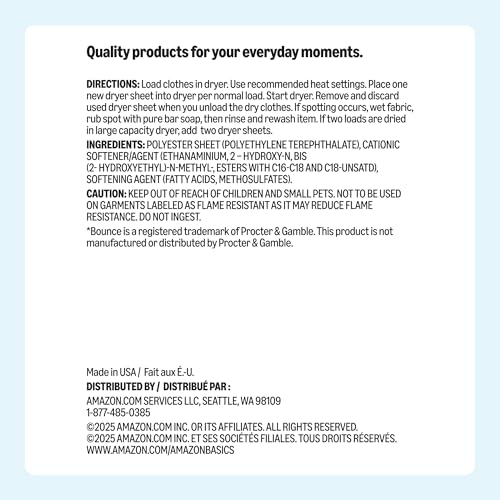 Image of Amazon Basics Dryer Sheets Laundry Fabric Softener, Free & Clear, Hypoallergenic, Free of Fragrances, Softening Agent, Dermatologist Tested, 160 Count