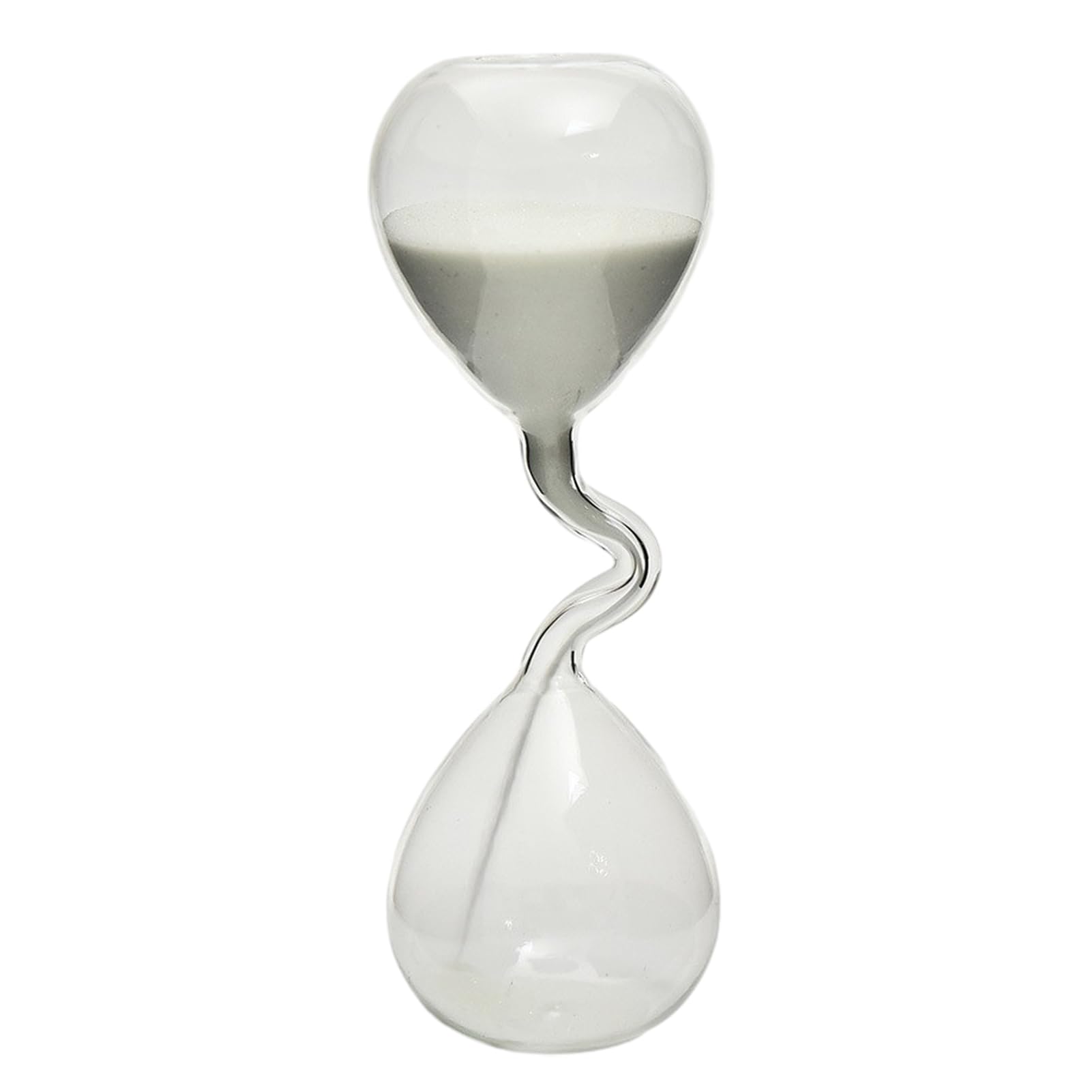Pasisuu Twisted Neck Hourglass Timer, 7.3 Inch High Borosilicate Glass Sand Clock for Desktop Decor, Stress Relief Visual Sensory Toy, Elegant Office Ornament, Gray B